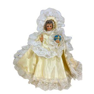 Infant Prague Child Jesus Chalk/Plaster Statue Robe Religious Vtg 11” Figurine